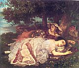 Gustave Courbet Famous Paintings - The Young Ladies on the Banks of the Seine